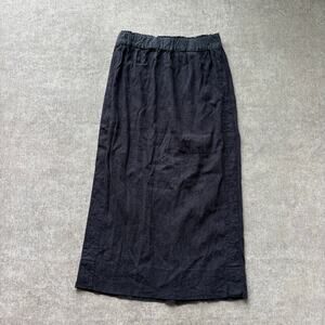 Black Vintage Washed Linen Midi Skirt